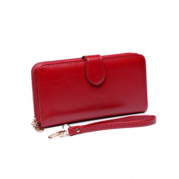 LP1782 BY - Unisex Leather Look Zipped Long Purse Burgundry