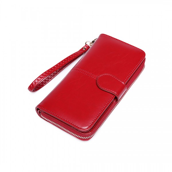 LP1782 BY - Unisex Leather Look Zipped Long Purse Burgundry