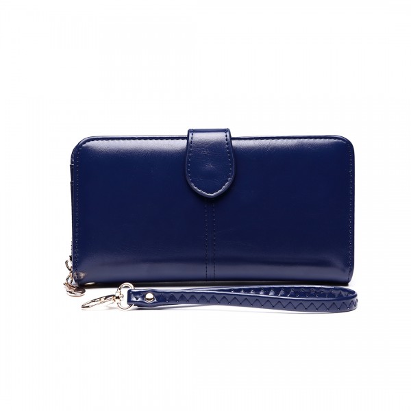 LP1782 NY - Unisex Leather Look Zipped Long Purse Navy