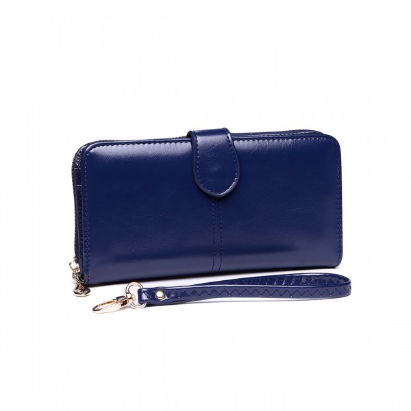 LP1782 NY - Unisex Leather Look Zipped Long Purse Navy