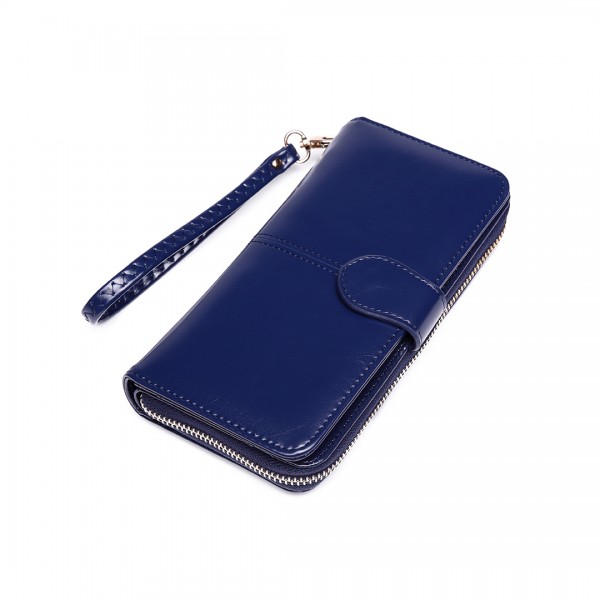 LP1782 NY - Unisex Leather Look Zipped Long Purse Navy