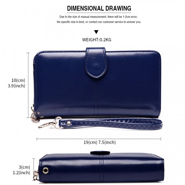 LP1782 NY - Unisex Leather Look Zipped Long Purse Navy