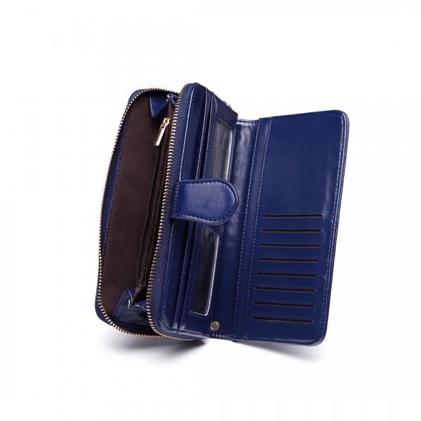 LP1782 NY - Unisex Leather Look Zipped Long Purse Navy