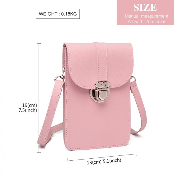 LP2034 - Miss Lulu Multi Use Purse Clutch Mini Shoulder Bag - Pink