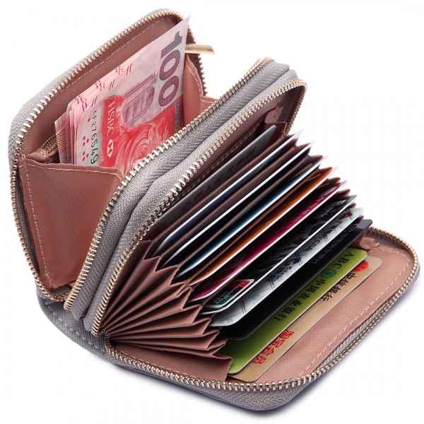 LP6680 - Miss Lulu Leather Look Double Zipped Coin Purse Grey