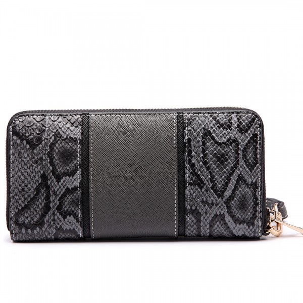 LP6681 - Miss Lulu Snake Print Panel Long Purse Grey