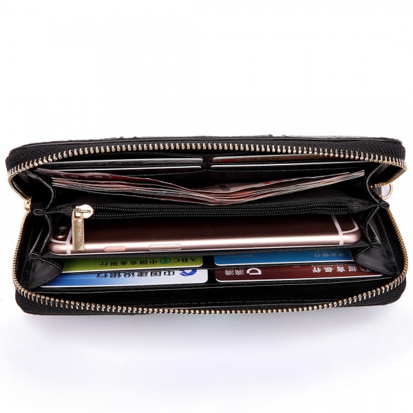 LP6681 - Miss Lulu Snake Print Panel Long Purse Grey