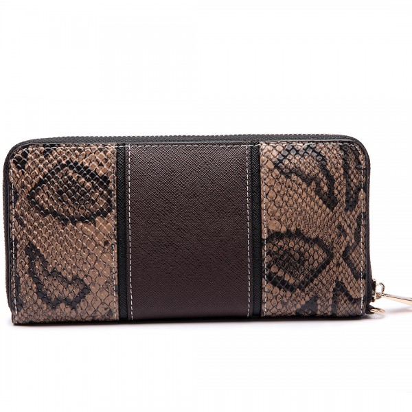 LP6681 - Miss Lulu Snake Print Panel Long Purse Coffee