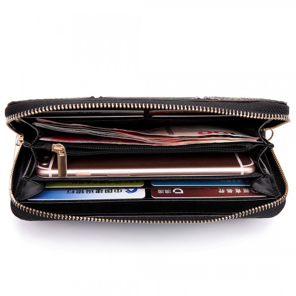 LP6681 - Miss Lulu Snake Print Panel Long Purse Coffee