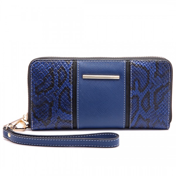 LP6681 - Miss Lulu Snake Print Panel Long Purse Navy