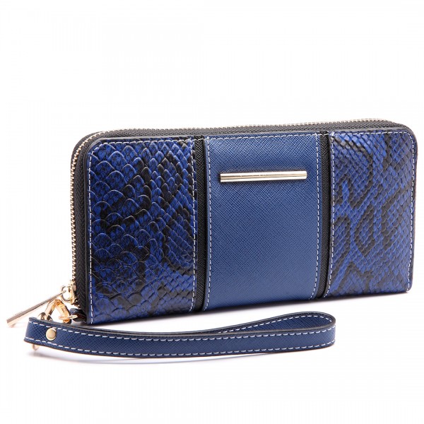LP6681 - Miss Lulu Snake Print Panel Long Purse Navy