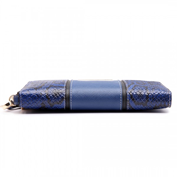 LP6681 - Miss Lulu Snake Print Panel Long Purse Navy