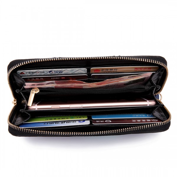 LP6681 - Miss Lulu Snake Print Panel Long Purse Navy