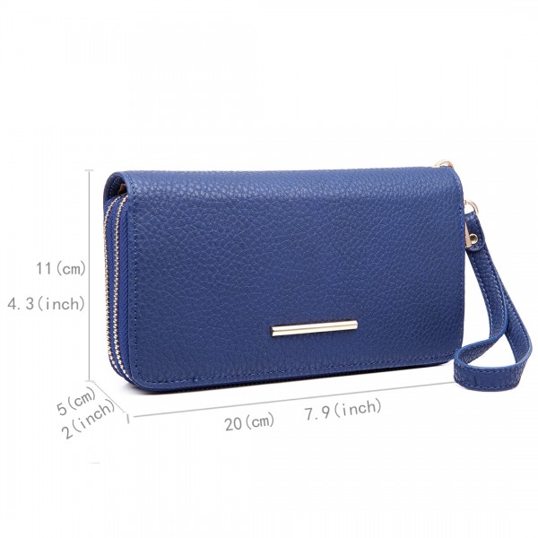 LP6683 - Miss Lulu Women Leather Look Double Zipped Long Purse Blue