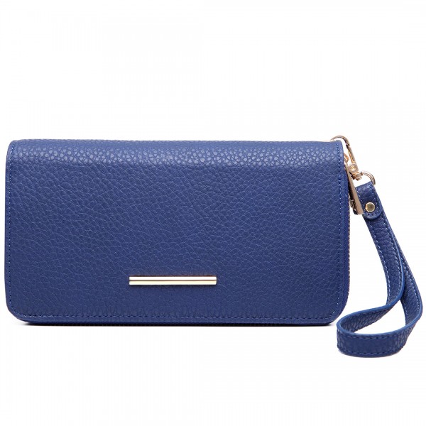 LP6683 - Miss Lulu Women Leather Look Double Zipped Long Purse Blue