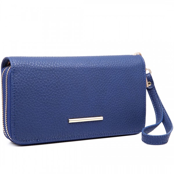 LP6683 - Miss Lulu Women Leather Look Double Zipped Long Purse Blue