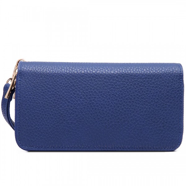 LP6683 - Miss Lulu Women Leather Look Double Zipped Long Purse Blue