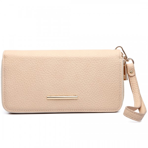 LP6683 - Miss Lulu Women Leather Look Double Zipped Long Purse Beige
