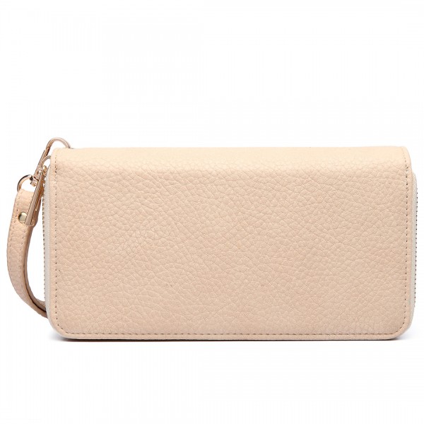LP6683 - Miss Lulu Women Leather Look Double Zipped Long Purse Beige