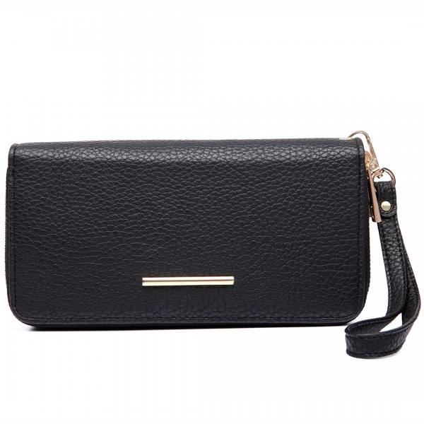 LP6683 - Miss Lulu Women Leather Look Double Zipped Long Purse Black