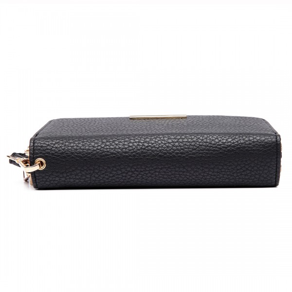 LP6683 - Miss Lulu Women Leather Look Double Zipped Long Purse Black