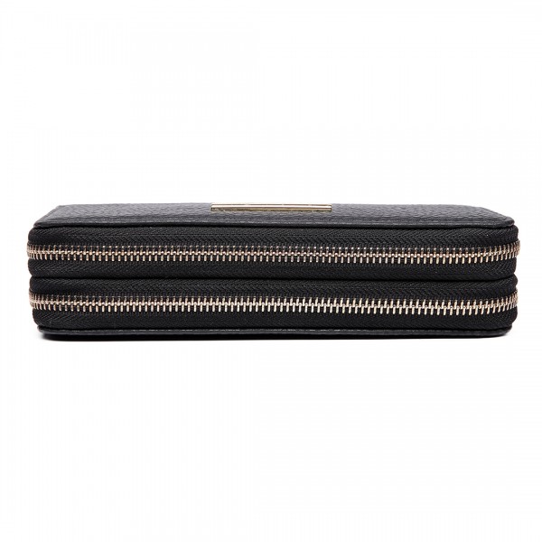 LP6683 - Miss Lulu Women Leather Look Double Zipped Long Purse Black