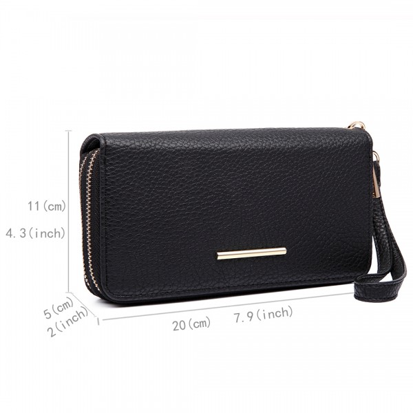 LP6683 - Miss Lulu Women Leather Look Double Zipped Long Purse Black