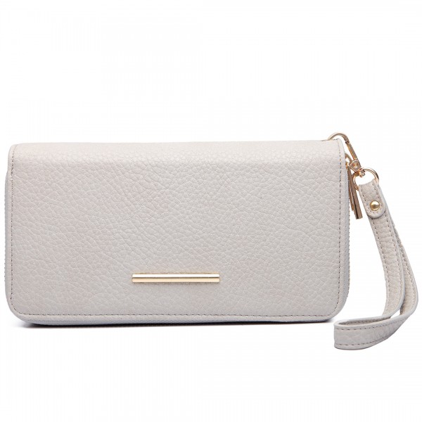 LP6683 - Miss Lulu Women Leather Look Double Zipped Long Purse Grey
