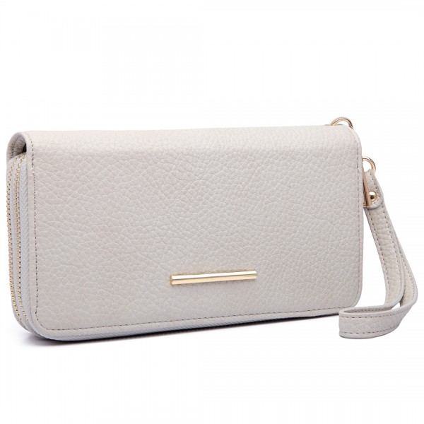 LP6683 - Miss Lulu Women Leather Look Double Zipped Long Purse Grey