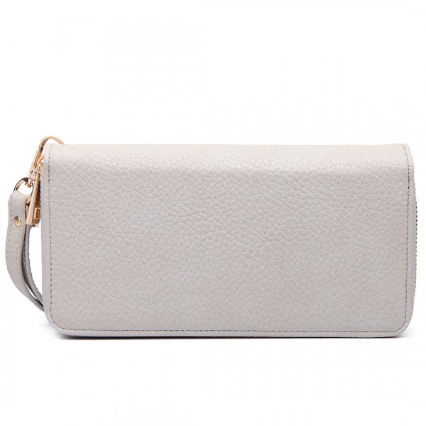 LP6683 - Miss Lulu Women Leather Look Double Zipped Long Purse Grey