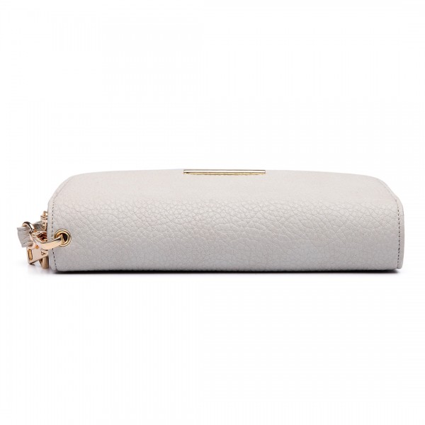 LP6683 - Miss Lulu Women Leather Look Double Zipped Long Purse Grey