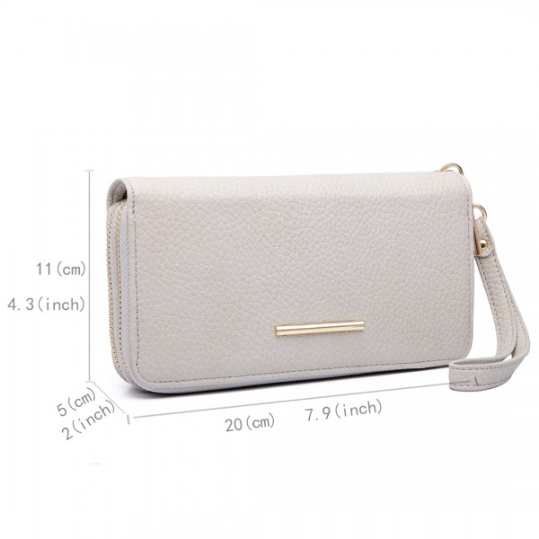 LP6683 - Miss Lulu Women Leather Look Double Zipped Long Purse Grey
