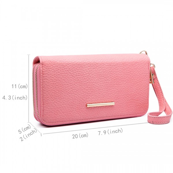 LP6683 - Miss Lulu Women Leather Look Double Zipped Long Purse Pink