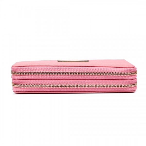 LP6683 - Miss Lulu Women Leather Look Double Zipped Long Purse Pink