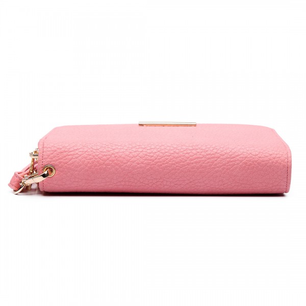 LP6683 - Miss Lulu Women Leather Look Double Zipped Long Purse Pink