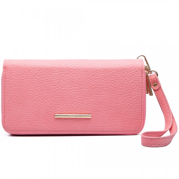 LP6683 - Miss Lulu Women Leather Look Double Zipped Long Purse Pink