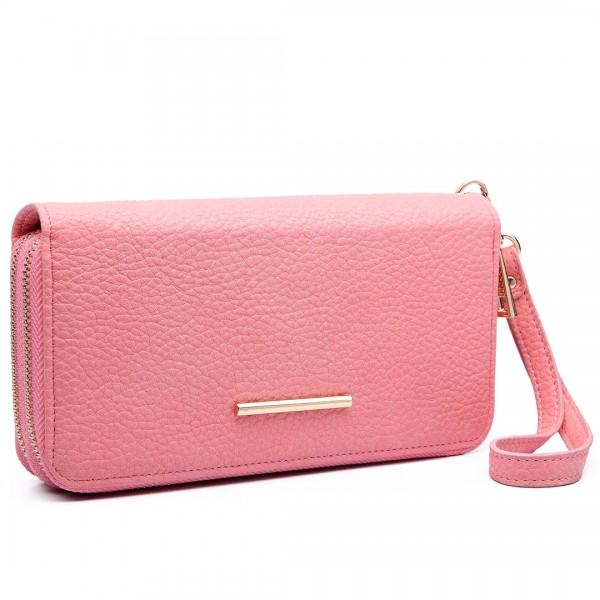 LP6683 - Miss Lulu Women Leather Look Double Zipped Long Purse Pink