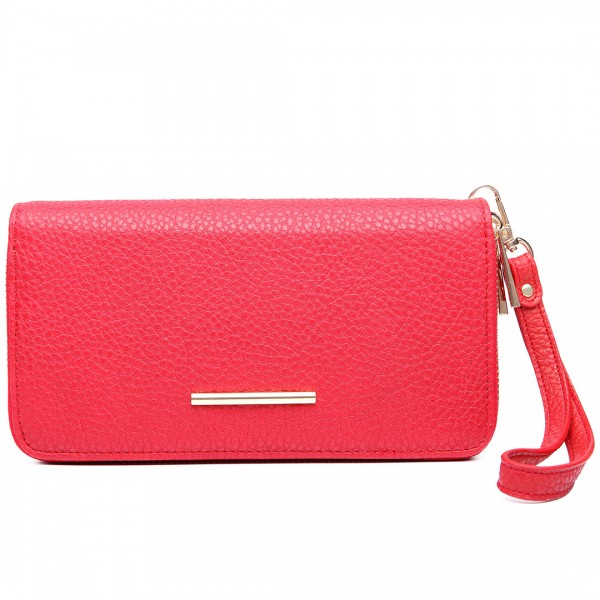 LP6683 - Miss Lulu Women Leather Look Double Zipped Long Purse Red