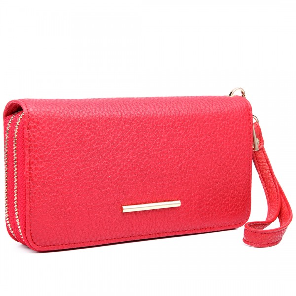 LP6683 - Miss Lulu Women Leather Look Double Zipped Long Purse Red