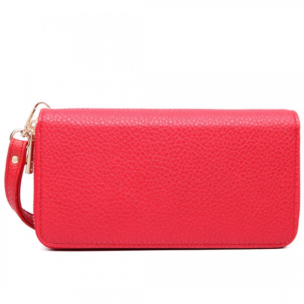 LP6683 - Miss Lulu Women Leather Look Double Zipped Long Purse Red