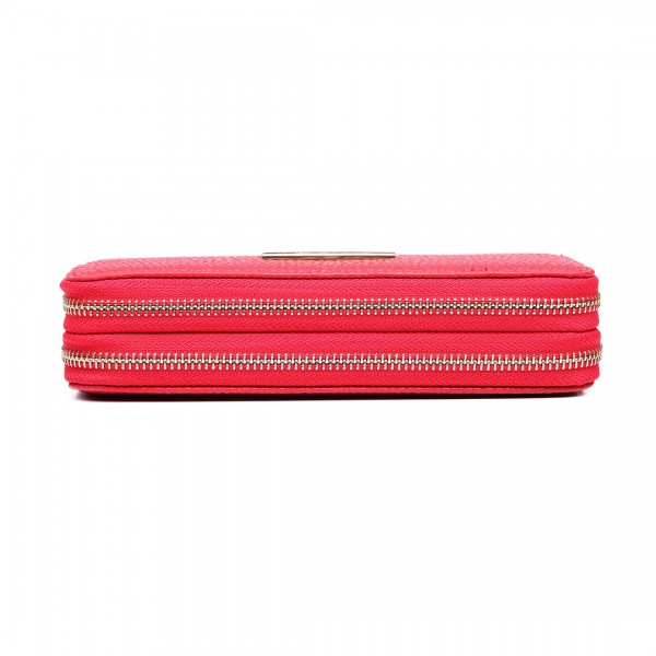LP6683 - Miss Lulu Women Leather Look Double Zipped Long Purse Red