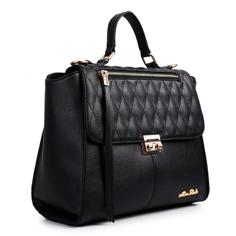LT1605 Miss Lulu Textured Leather Look Backpack Handbag Black