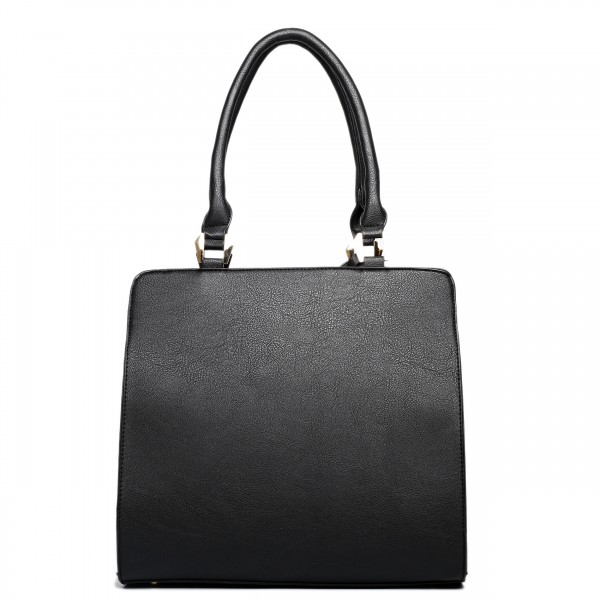 LT1607 - Miss Lulu Leather Look Padlock Shoulder Bag Black And Plum