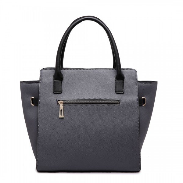 LT1646 - Miss Lulu Leather Look Padlock Tote Handbag Grey