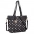 LT1653 - Miss Lulu Leather Look and Matte Oilcloth Polka Dot Tote Bag Black