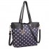 LT1653 - Miss Lulu Leather Look and Matte Oilcloth Polka Dot Tote Bag Navy