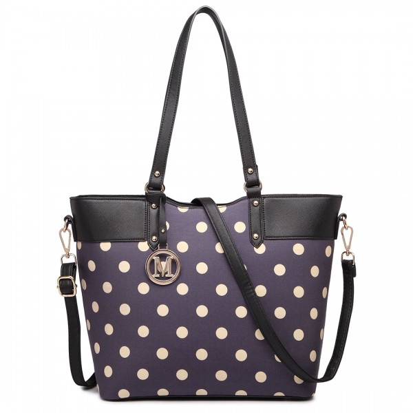 LT1653 - Miss Lulu Leather Look and Matte Oilcloth Polka Dot Tote Bag Purple