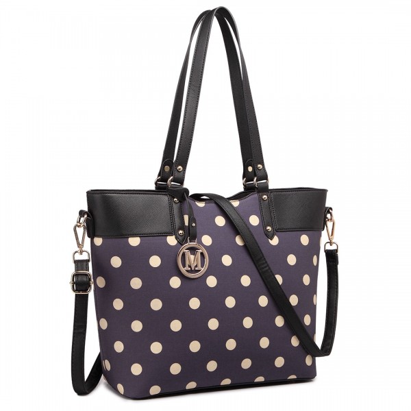 LT1653 - Miss Lulu Leather Look and Matte Oilcloth Polka Dot Tote Bag Purple