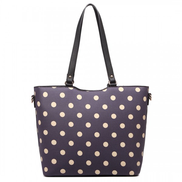 LT1653 - Miss Lulu Leather Look and Matte Oilcloth Polka Dot Tote Bag Purple