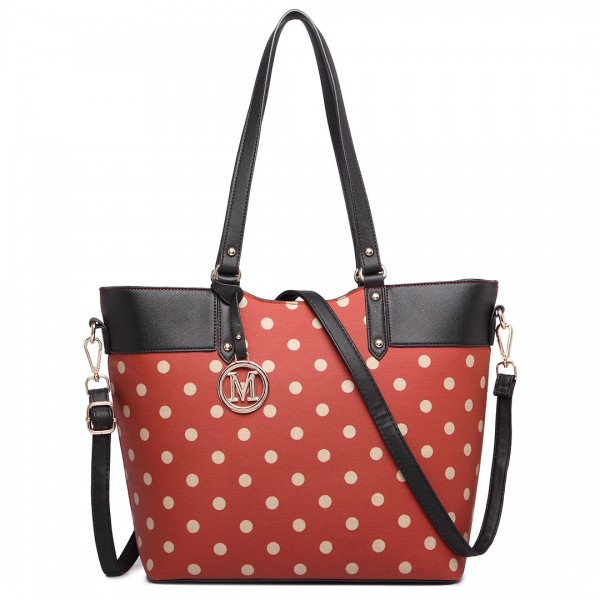 LT1653 - Miss Lulu Leather Look and Matte Oilcloth Polka Dot Tote Bag Red